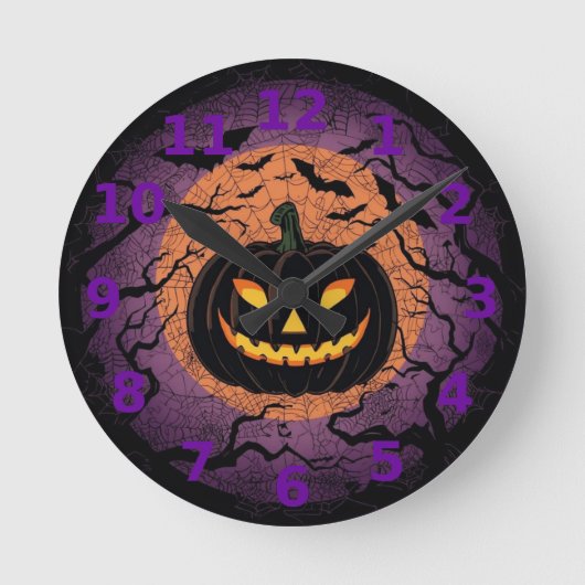 Black Pumpkin Halloween Wall Clock Ronde Klok (Voorkant)