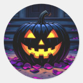Black Pumpkin Jack-O-Lantern Halloween Ronde Sticker (Voorkant)