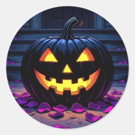 Black Pumpkin Jack-O-Lantern Halloween Ronde Sticker