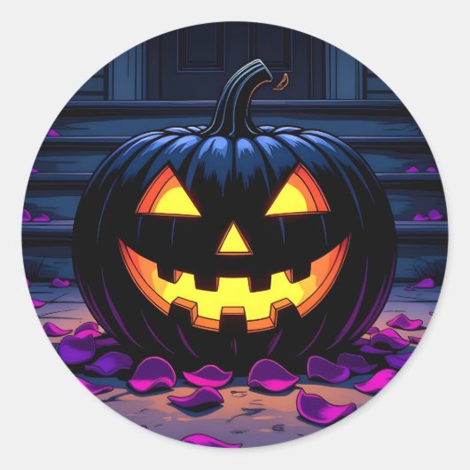 Black Pumpkin Jack-O-Lantern Halloween Ronde Sticker (Voorkant)