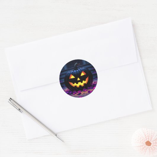 Black Pumpkin Jack-O-Lantern Halloween Ronde Sticker (Envelop)