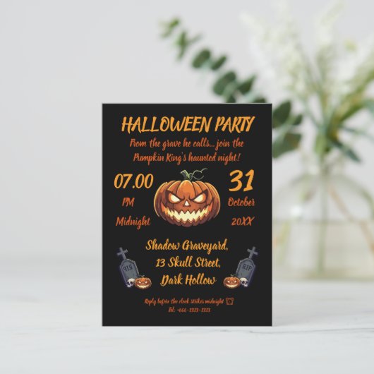 🖤 Black Pumpkin King Halloween Uitnodigen 🎃 Uitnodiging Briefkaart (Staand voorkant)
