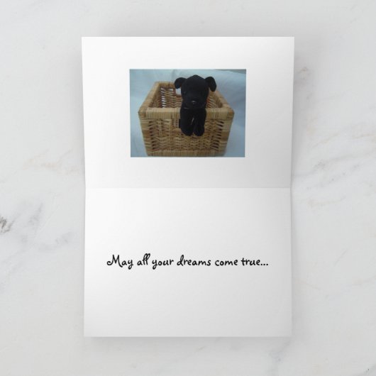 Black Puppy in een mandje Kaart (Binnen)