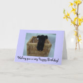 Black Puppy in een mandje Kaart (Gele Bloem)