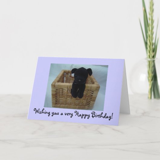Black Puppy in een mandje Kaart (Voorkant)