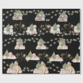 Black Puppy Magic: Kerstmis & Twinkling Lights Cadeaupapier (Vlak)