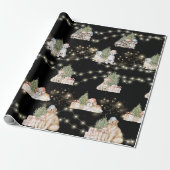 Black Puppy Magic: Kerstmis & Twinkling Lights Cadeaupapier (Uitgerold)