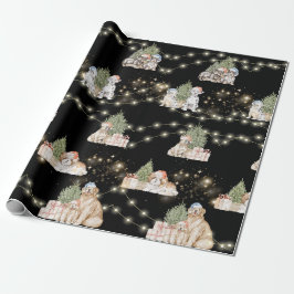 Black Puppy Magic: Kerstmis & Twinkling Lights Cadeaupapier