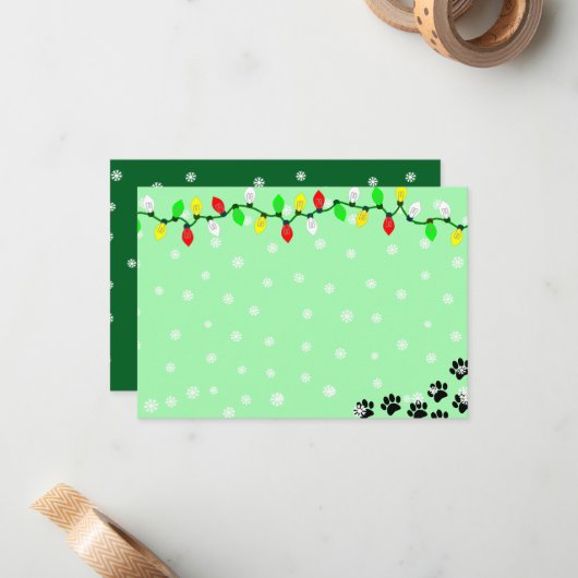 Black Puppy Paw Prints Custom Christmas Notitiekaartje (Voorkant / Achterkant in situ)