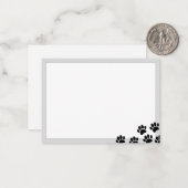 Black Puppy Paw Prints Elegant Gray Borders Notitiekaartje (Voorkant / Achterkant in situ)