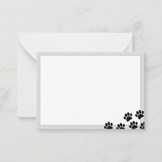 Black Puppy Paw Prints Elegant Gray Borders Notitiekaartje (Voorkant)