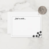 Black Puppy Paw Prints Just a Note Notitiekaartje (Voorkant / Achterkant in situ)