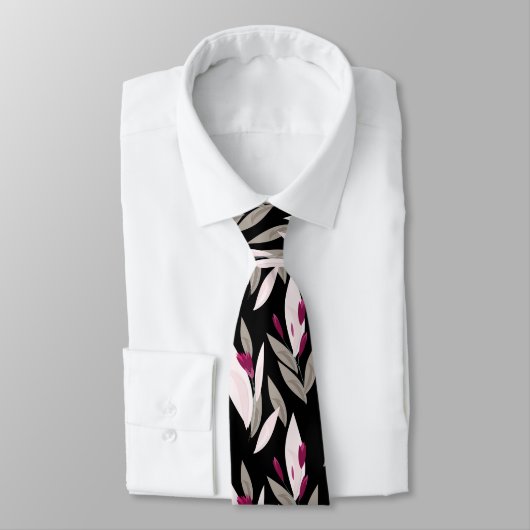 Black purple abstract red retro flower pattern stropdas (Gebonden)