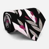 Black purple abstract red retro flower pattern stropdas (Opgerold)