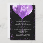 Black purple balloons birthday  kaart (Voorkant)