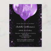 Black purple balloons birthday  uitnodiging briefkaart (Voorkant)