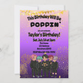 Black Purple Gold KPOP Boys Poppin' Birthday Kaart (Voorkant)