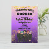 Black Purple Gold KPOP Boys Poppin' Birthday Kaart (Staand voorkant)