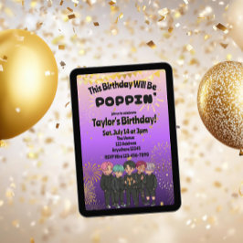 Black Purple Gold KPOP Boys Poppin' Birthday Kaart