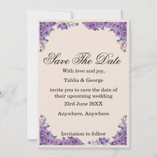 Black & Purple Jacaranda Flowers Save the Date  Kaart (Voorkant)