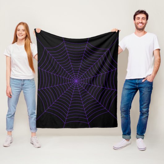 Black purple spider web Halloween pattern Fleece Deken (In situ)