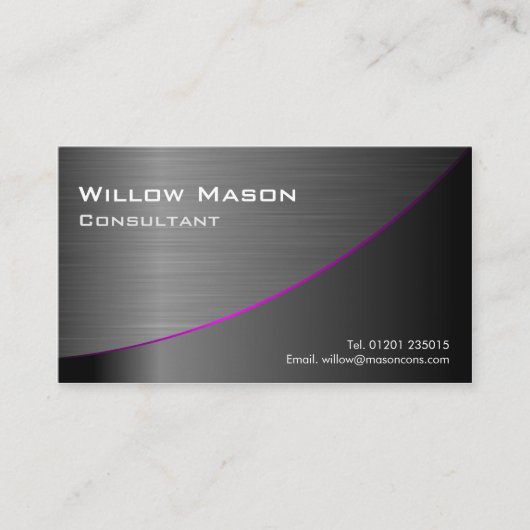 Black Purple Steel Curved, Business Card Visitekaartje (Voorkant)