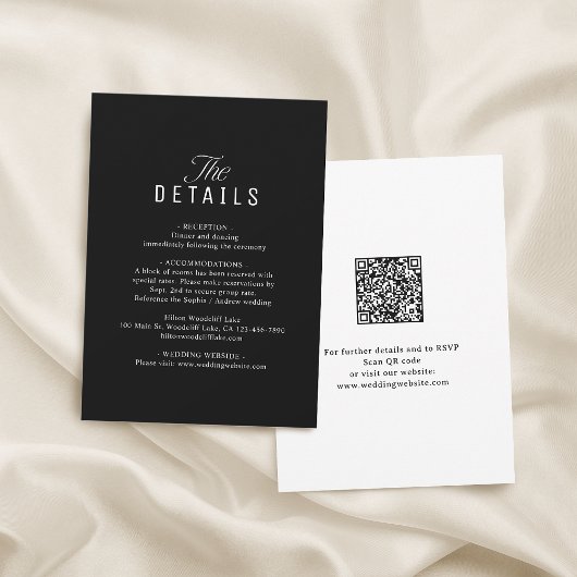 Black QR Code Classy Wedding Details Notitiekaartje