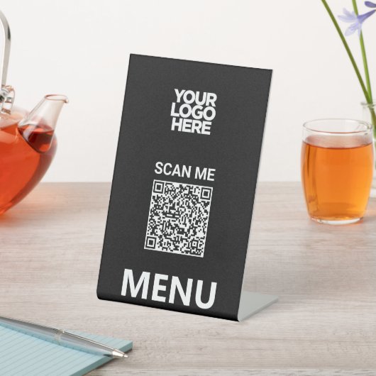 Black Qr Code Menu | Logo Contactless Modern Reclamebord Met Voetstuk (Insitu)