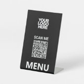 Black Qr Code Menu | Logo Contactless Modern Reclamebord Met Voetstuk (Voorkant)