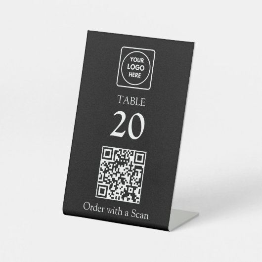 Black QR Code | Restaurant Table Number Scan Order Reclamebord Met Voetstuk (Voorkant)