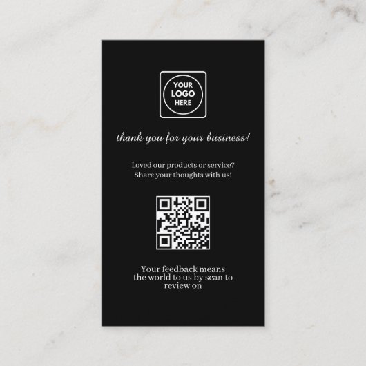 Black QR | Custom Business Feedback Review Link Visitekaartje (Voorkant)