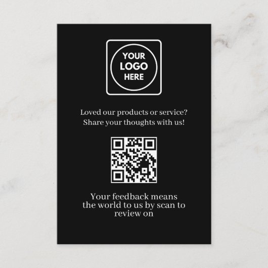 Black QR | Customer Feedback & Review Link Informatiekaartje (Voorkant)