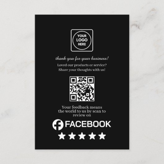 Black QR | Facebook Business Rating Link Informatiekaartje (Voorkant)