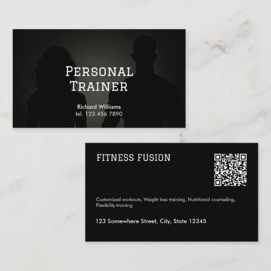 Black QR Fitness Personal Trainer Visitekaartje (Voorkant / Achterkant)