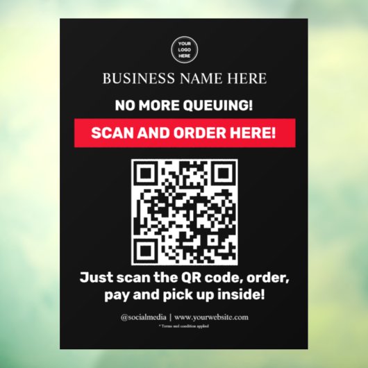 Black | QR-menu Scannen Orde scannen Raamsticker (Vel 3)
