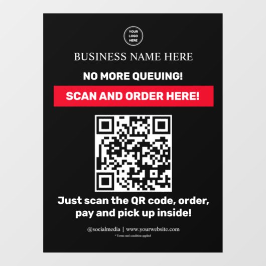 Black | QR-menu Scannen Orde scannen Raamsticker (Vel)