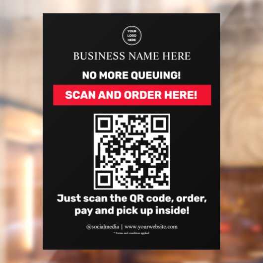 Black | QR-menu Scannen Orde scannen Raamsticker (Vel 2)