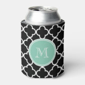 Black Quatrefoil Pattern, Mint Green Monogram Blikjeskoeler (Blikje Voorkant)