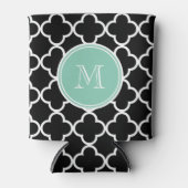 Black Quatrefoil Pattern, Mint Green Monogram Blikjeskoeler (Voorkant)