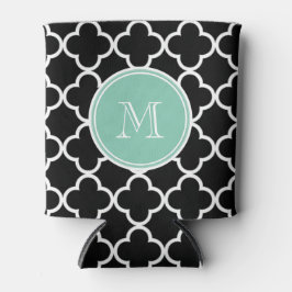 Black Quatrefoil Pattern, Mint Green Monogram Blikjeskoeler