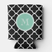 Black Quatrefoil Pattern, Mint Green Monogram Blikjeskoeler (Achterkant)