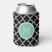 Black Quatrefoil Pattern, Mint Green Monogram Blikjeskoeler (Blikje Achterkant)