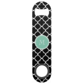 Black Quatrefoil Pattern, Mint Green Monogram Speed Flessenopener (Achterkant)