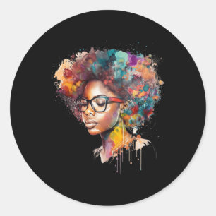 Black Queen Afro Melanin Drift Art Black Histor Ronde Sticker