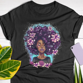 Black Queen Afro Melanin Drift Art Black T-shirt