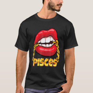 Black Queen Birthday Red Lips Chain Pisces Zodiac T-shirt