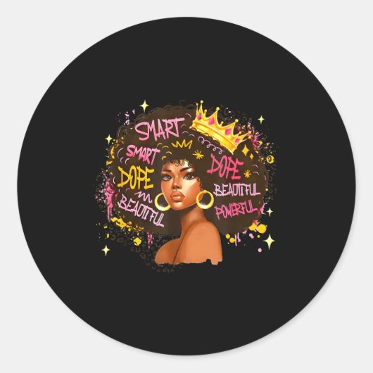 Black Queen Dripng Afro Melanin Black History Mont Ronde Sticker (Voorkant)