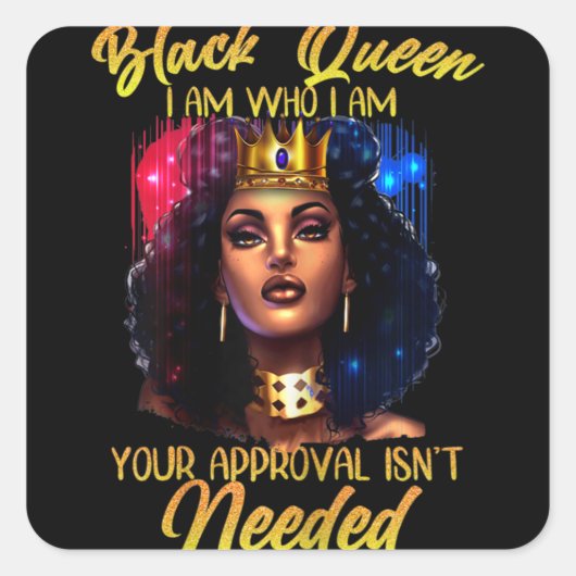 Black Queen Lady Curly Natural Afro African Americ Vierkante Sticker (Voorkant)