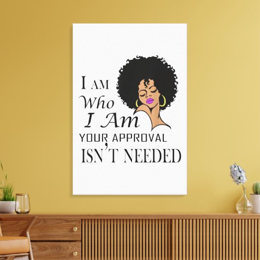 Black Queen Lady Curly Natural Afro African Canvas Afdruk (Insitu (Woonkamer))