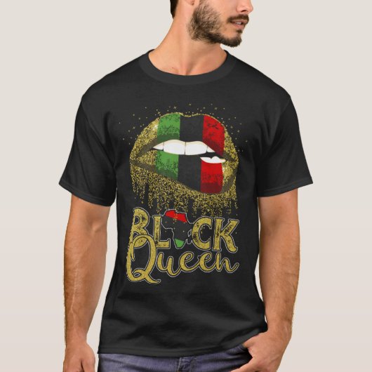 Black Queen Lips  Red Green African American Flag T-shirt (Voorkant)